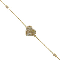 14K Yellow Gold Pave Heart Diamond Bracelet