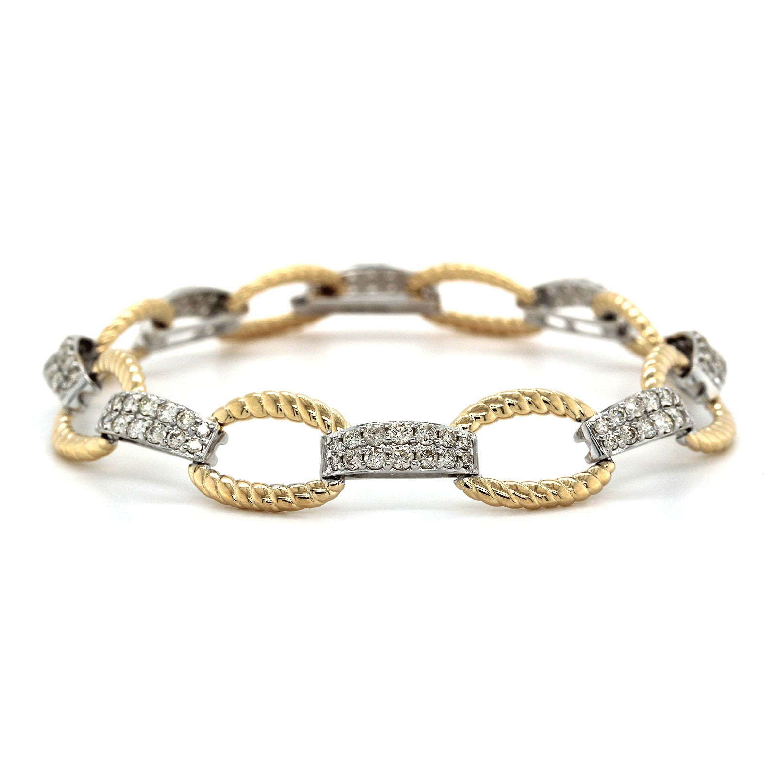 14K Two-Tone Gold Rope Style Diamond Bracelet, 14k yellow and white gold, Long's Jewelers