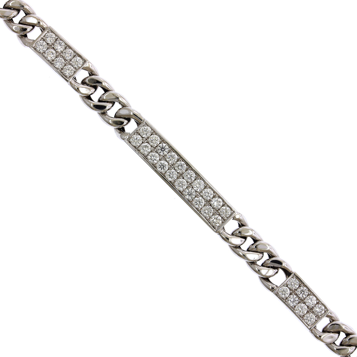 18K White Gold Curb Link Pave Diamond Bracelet