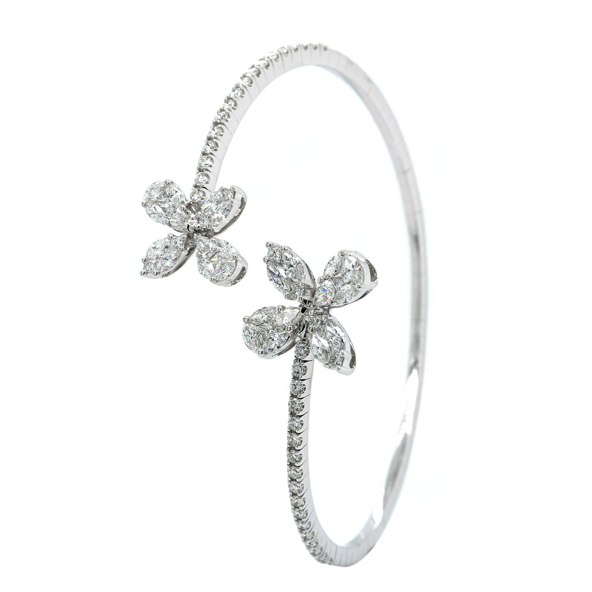 18K White Gold Diamond Flower Cuff Bracelet, 18k white gold, Long's Jewelers