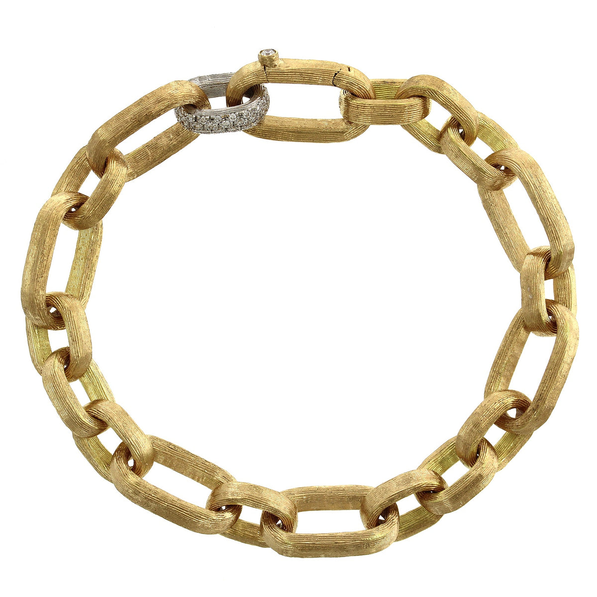 18K Yellow Gold Diamond Oval Satin Finish Link Bracelet, 18k yellow gold, Long's Jewelers
