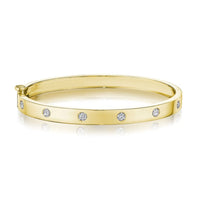 18K Yellow Gold Burnished Set Diamond Bangle, 18K Yellow Gold Burnished Set Diamond Bangle, Long's Jewelers
