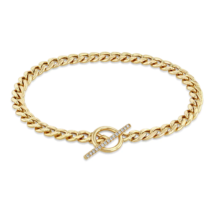 14K Yellow Gold Curb Link Diamond Toggle Bracelet, 14k yellow gold, Long's Jewelers