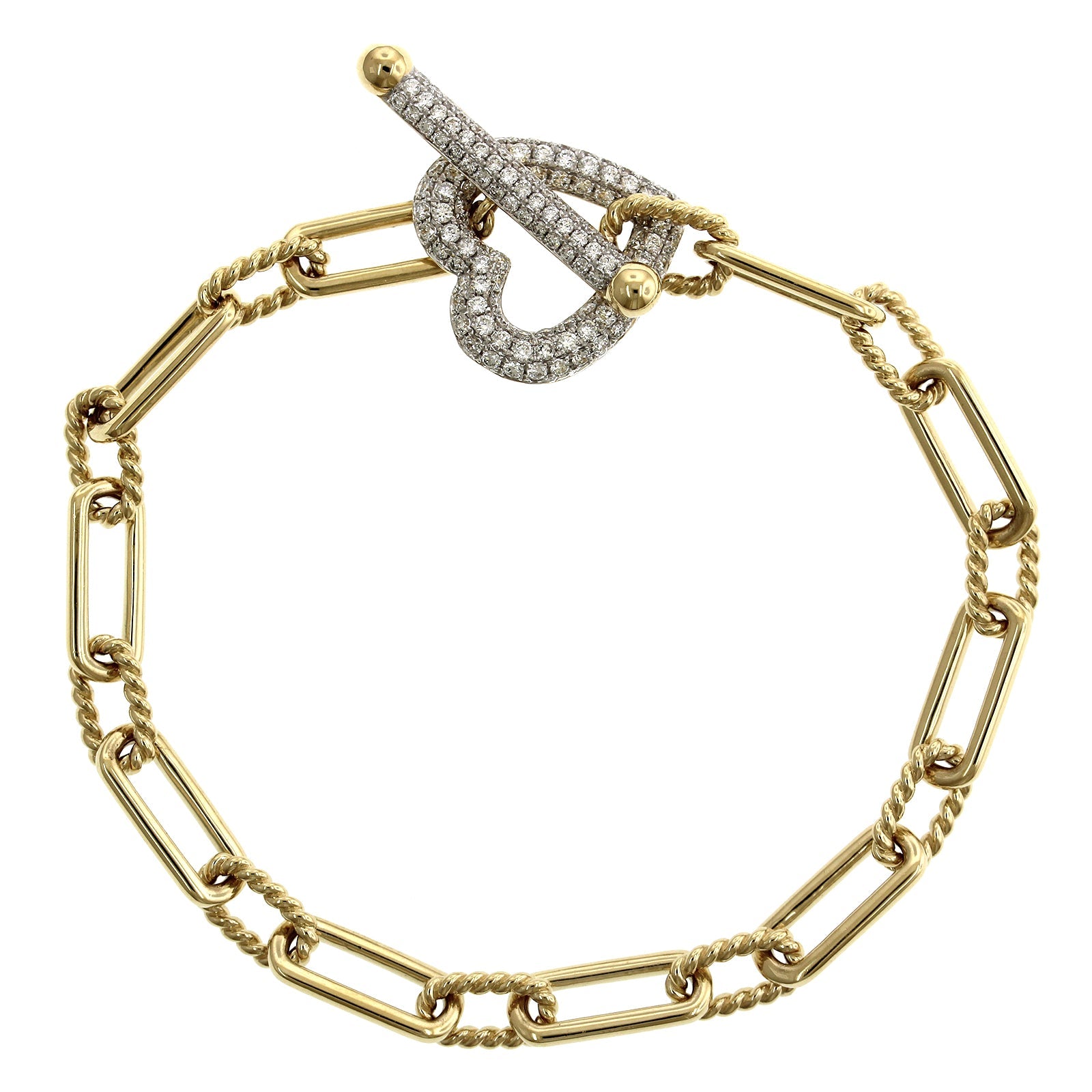 14K Yellow Gold Paperclip Diamond Heart Bracelet, 14k white gold, Long's Jewelers
