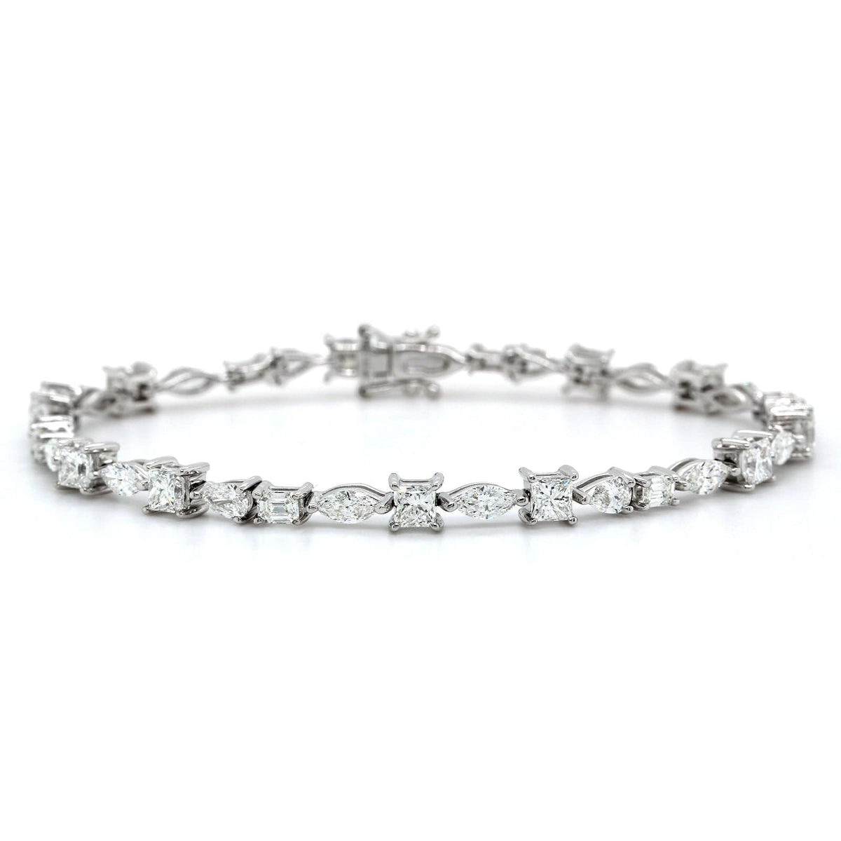 18K White Gold Multi Shape Diamond Line Bracelet