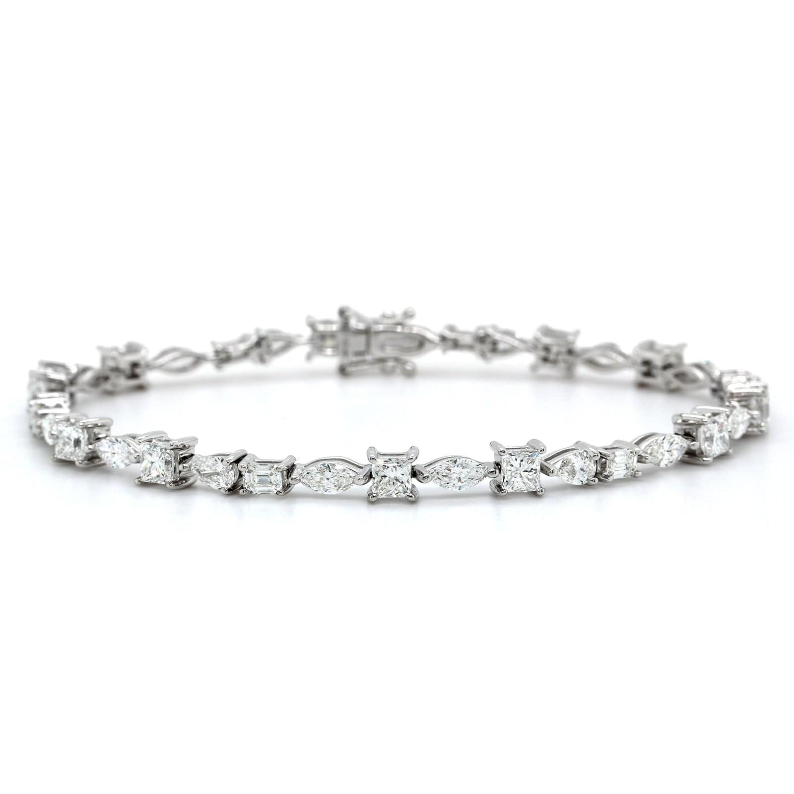 18K White Gold Multi Shape Diamond Line Bracelet