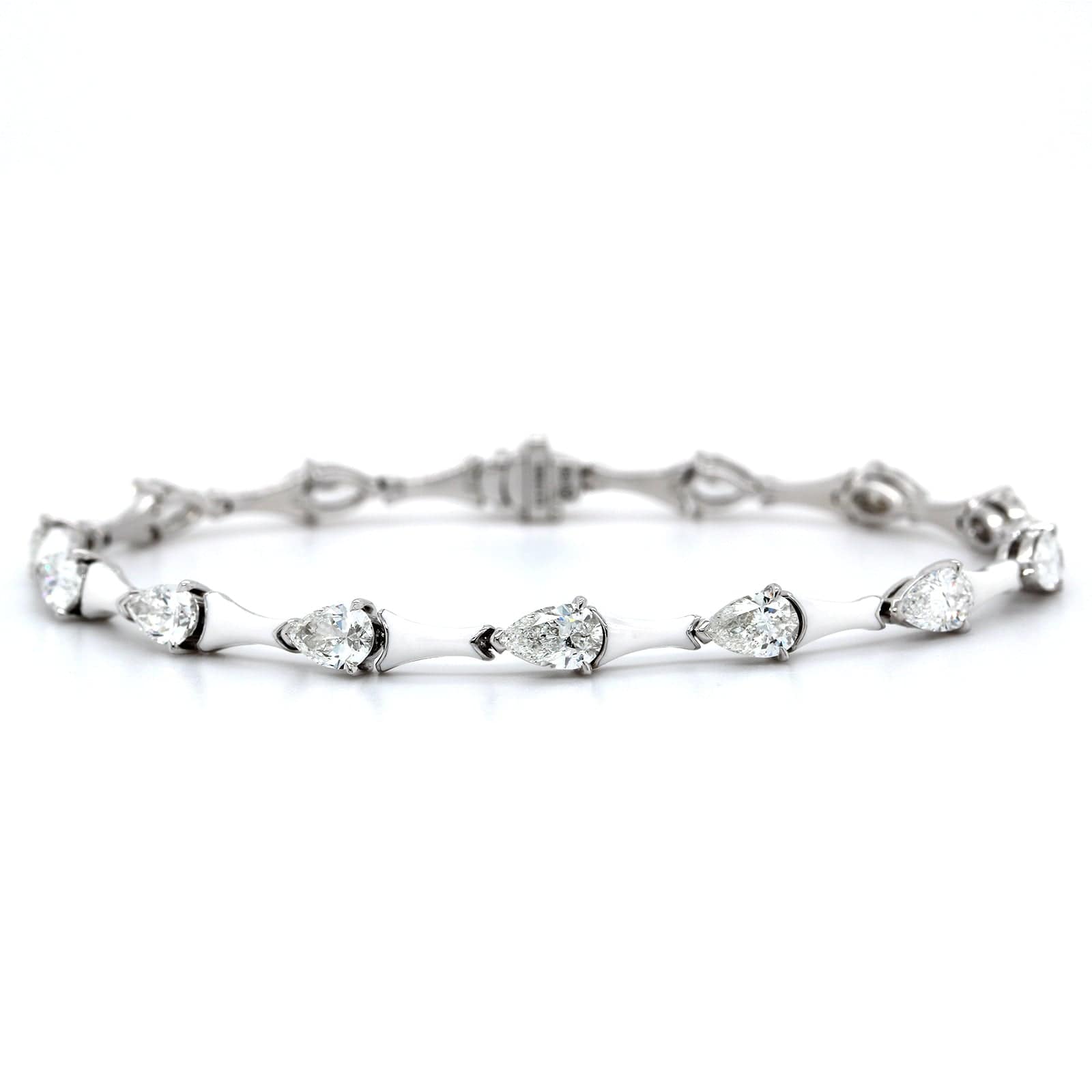 Etho Maria 18K White Gold Pear Shape Diamond White Ceramic Bracelet