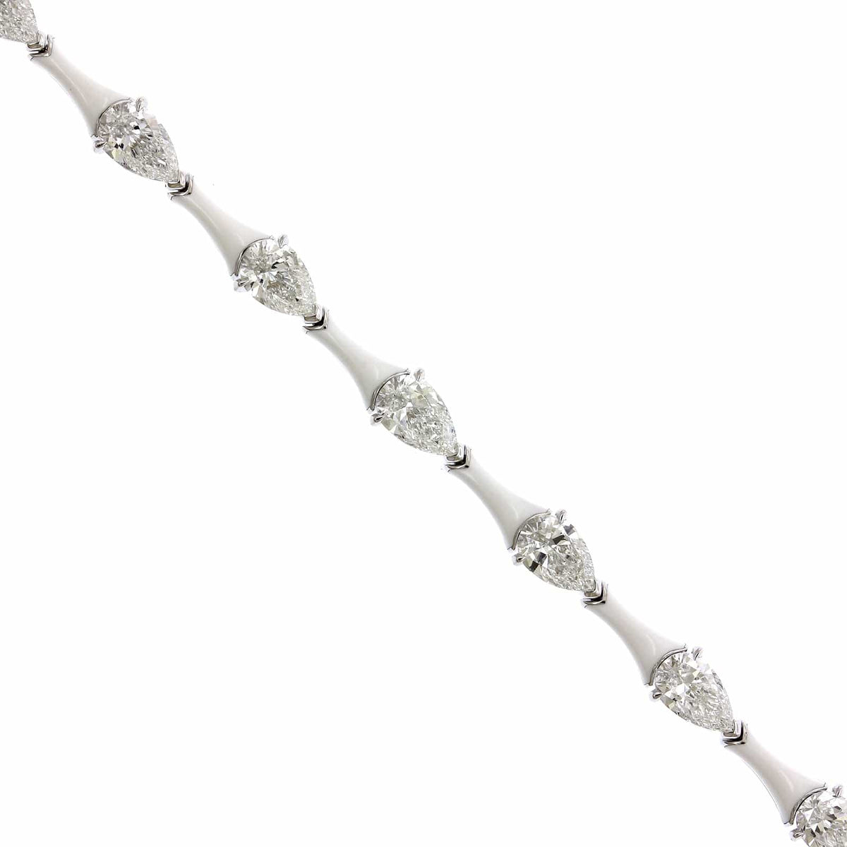 Etho Maria 18K White Gold Pear Shape Diamond White Ceramic Bracelet
