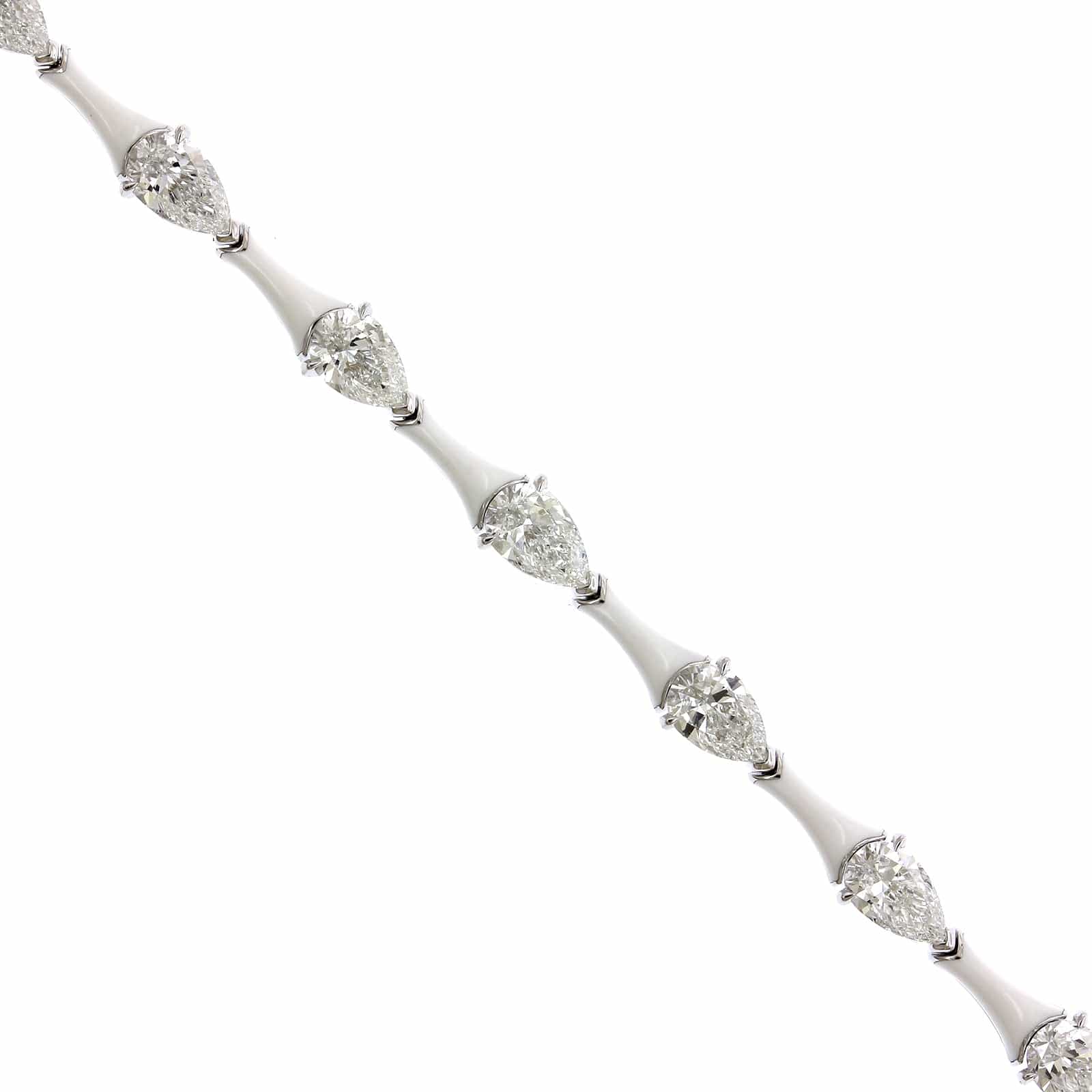 Etho Maria 18K White Gold Pear Shape Diamond White Ceramic Bracelet