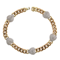 14K Yellow Gold Pave Diamond Heart Curb Link Bracelet