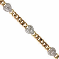 14K Yellow Gold Pave Diamond Heart Curb Link Bracelet