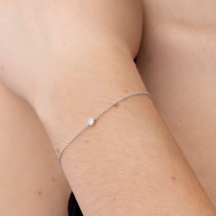 18K White Gold 1 Diamond Bezel Set Chain Bracelet, 18k white gold, Long's Jewelers
