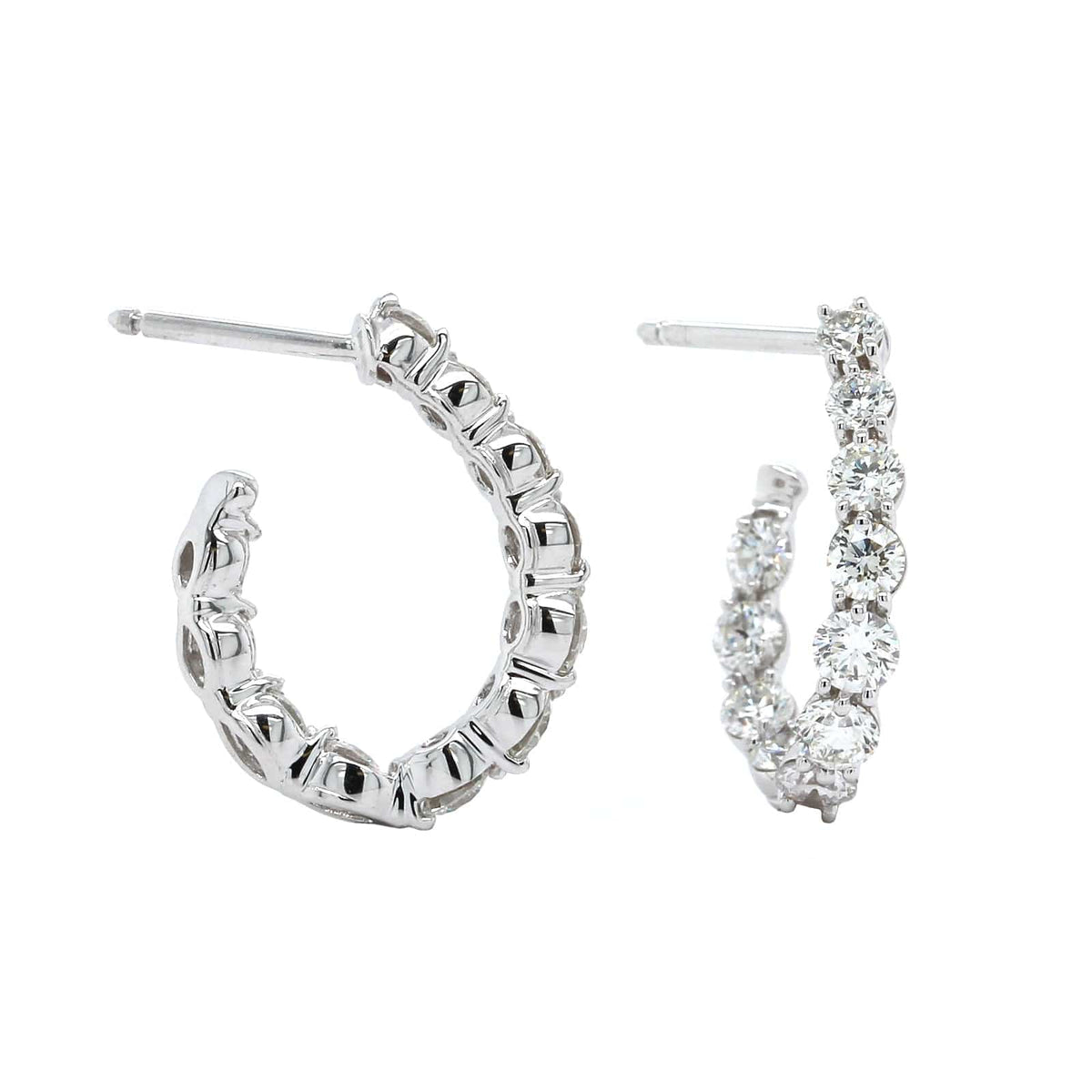 18K White Gold Diamond New Moon Hoop Earrings