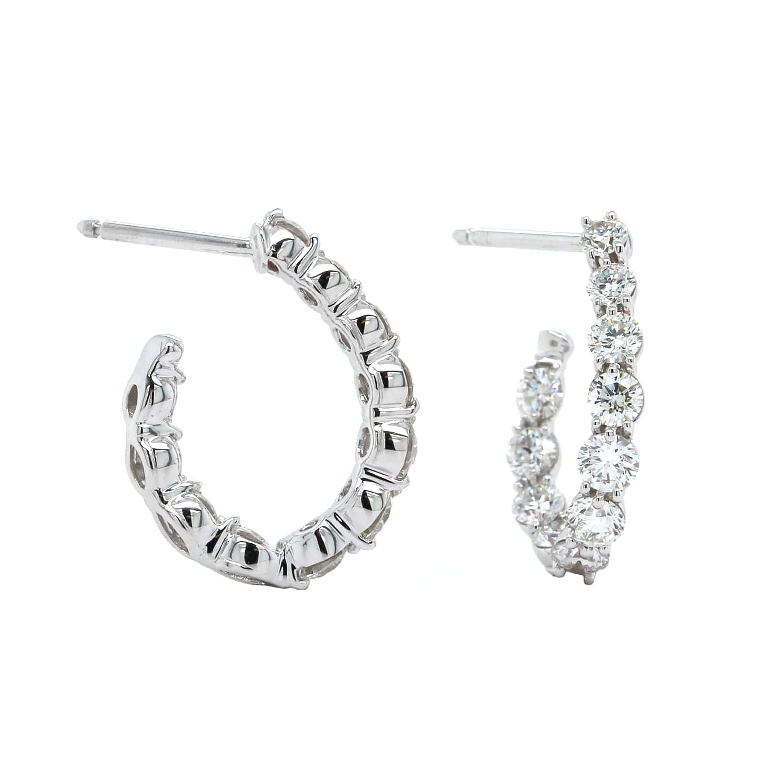 18K White Gold Diamond New Moon Hoop Earrings