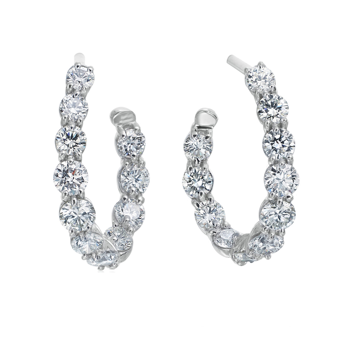 18K White Gold Diamond New Moon Hoop Earrings