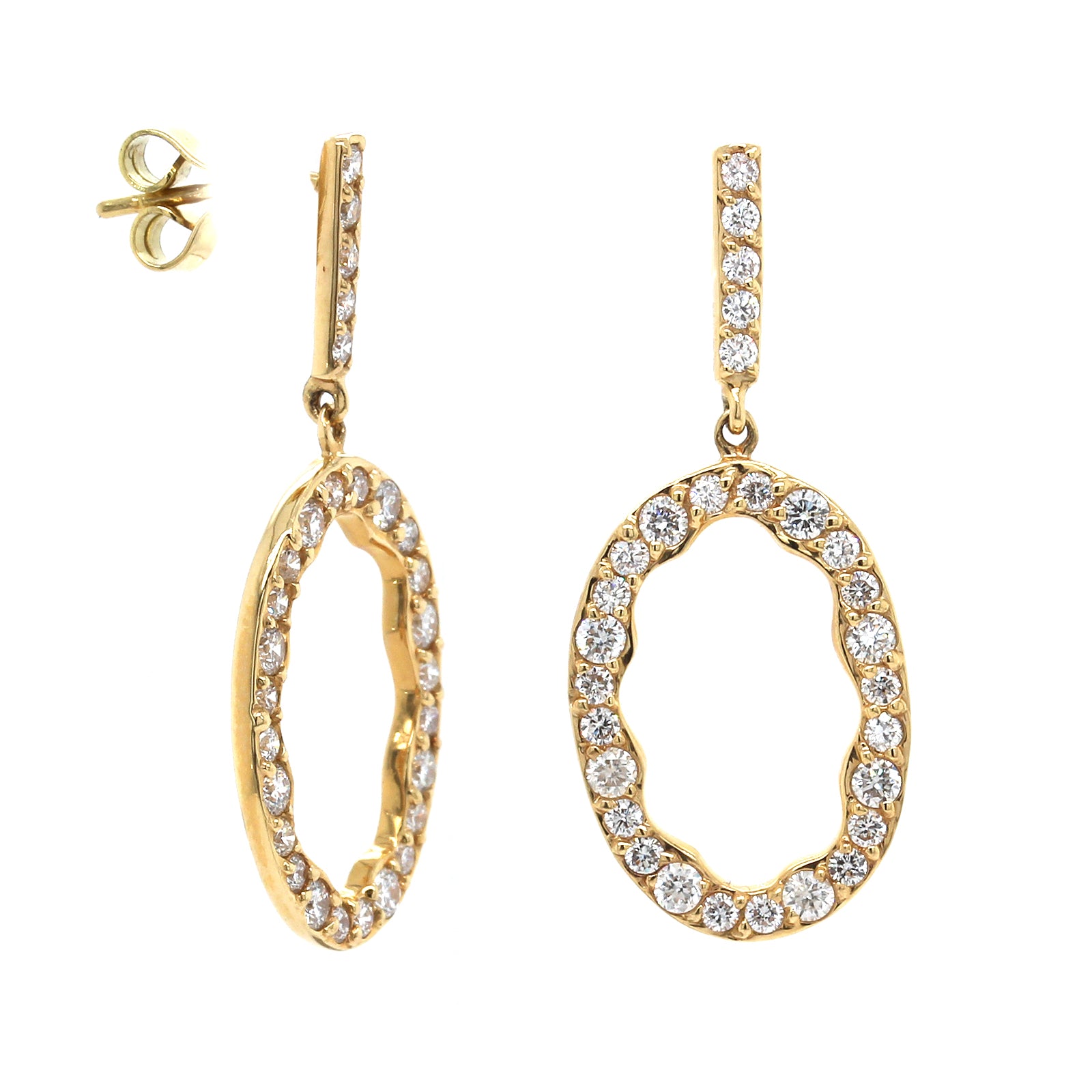 18K Yellow Gold Hexagon Drop Diamond Earrings