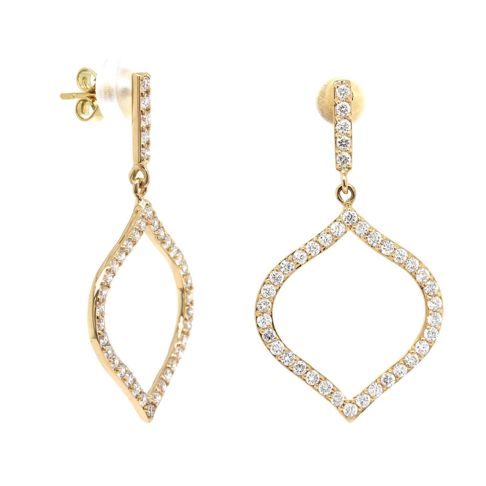 18K Yellow Gold Pointed Oval Diamond Earrings