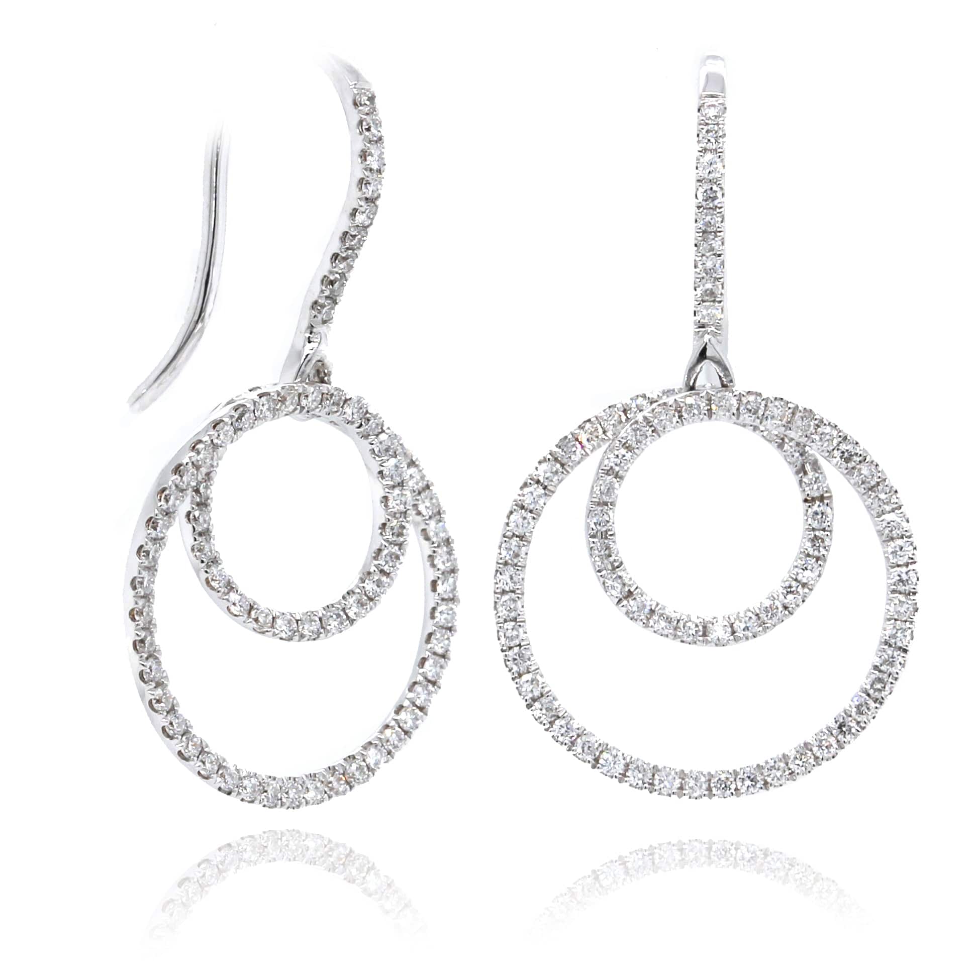 18K White Gold Spiral Diamond Drop Earrings