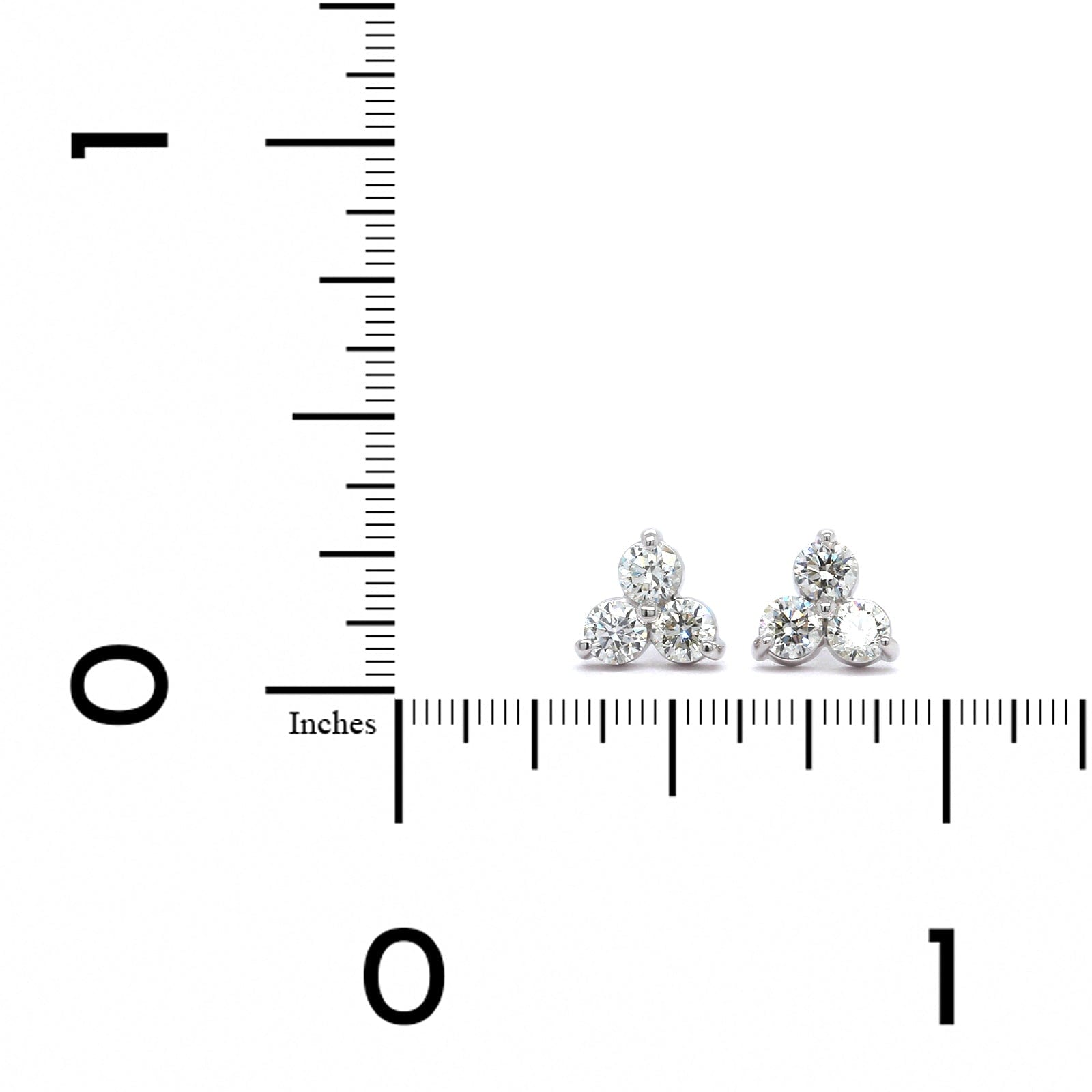 14K White Gold Three Stone Diamond Cluster Stud Earrings