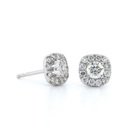 14K White Gold Diamond Halo Stud Earrings