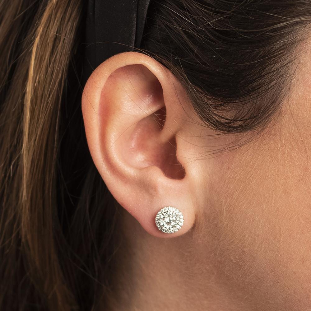 14K White Gold Double Halo Diamond Stud Earrings