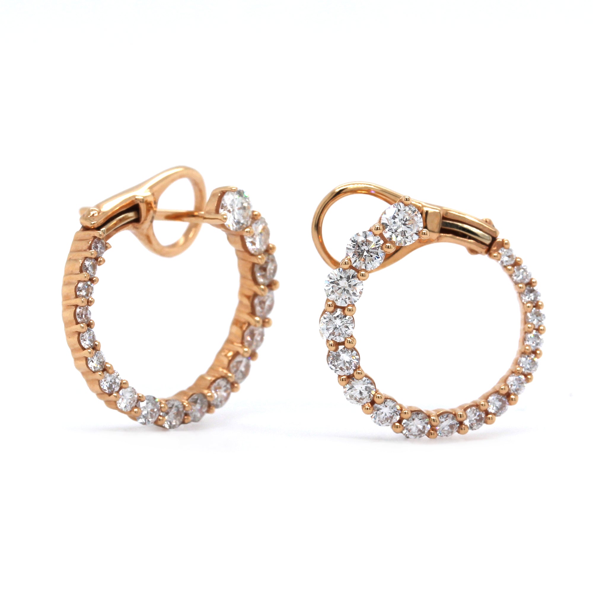 18K Rose Gold Diamond Open Circle Earrings