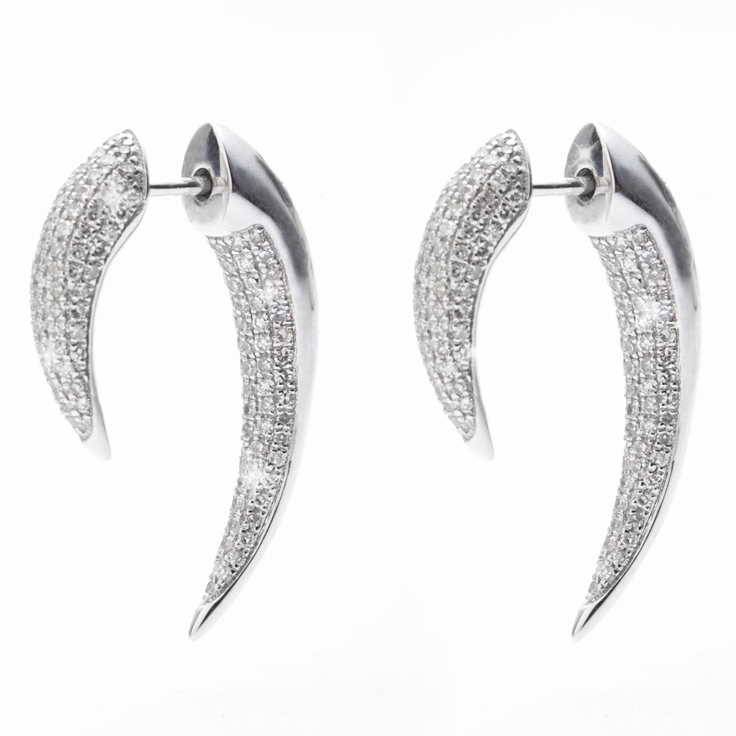 14K White Gold Horn Diamond Earrings