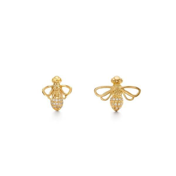 18K Yellow Gold Bee Diamond Stud Earrings