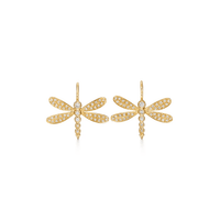 18K Yellow Gold Dragonfly Diamond Earrings