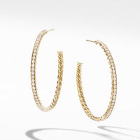 Medium Hoop Earrings in 18K Yellow Gold with Pavé Diamonds