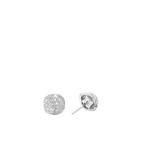 Small Cushion Stud Earrings in 18K White Gold with Pavé Diamonds