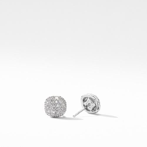Small Cushion Stud Earrings in 18K White Gold with Pavé Diamonds