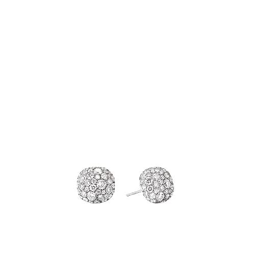 Small Cushion Stud Earrings in 18K White Gold with Pavé Diamonds