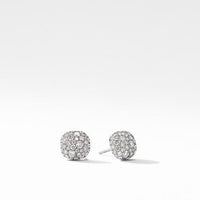 Small Cushion Stud Earrings in 18K White Gold with Pavé Diamonds