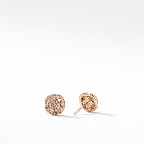 Small Cushion Stud Earrings in 18K Rose Gold with Pavé Cognac Diamonds
