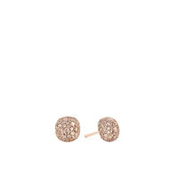 Small Cushion Stud Earrings in 18K Rose Gold with Pavé Cognac Diamonds