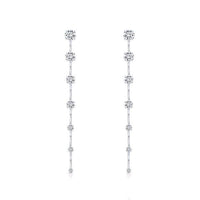 18K White Gold Diamond Bar Dangle Earrings