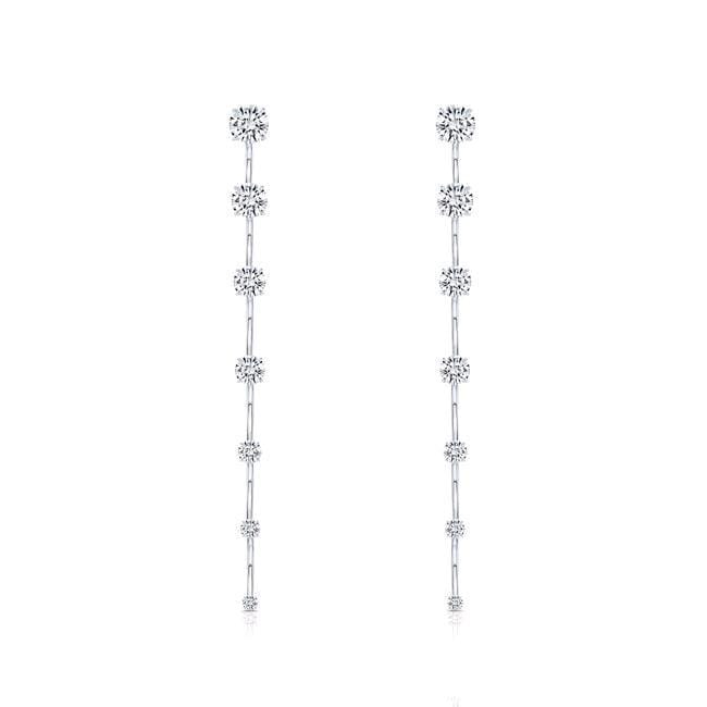 18K White Gold Diamond Bar Dangle Earrings