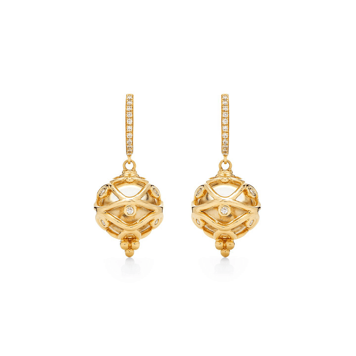 18K Yellow Gold Crystal Dangle Diamond Earrings