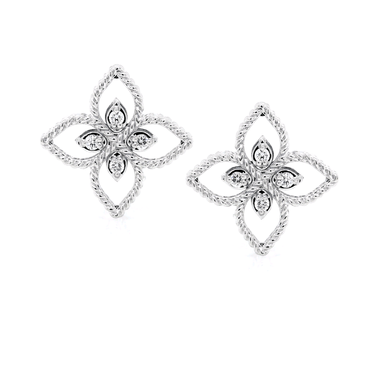 18K White Gold Flower Diamond Earrings