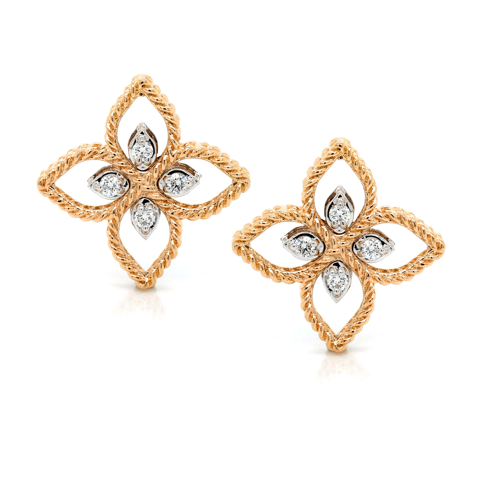 18K Rose Gold Flower Diamond Earrings