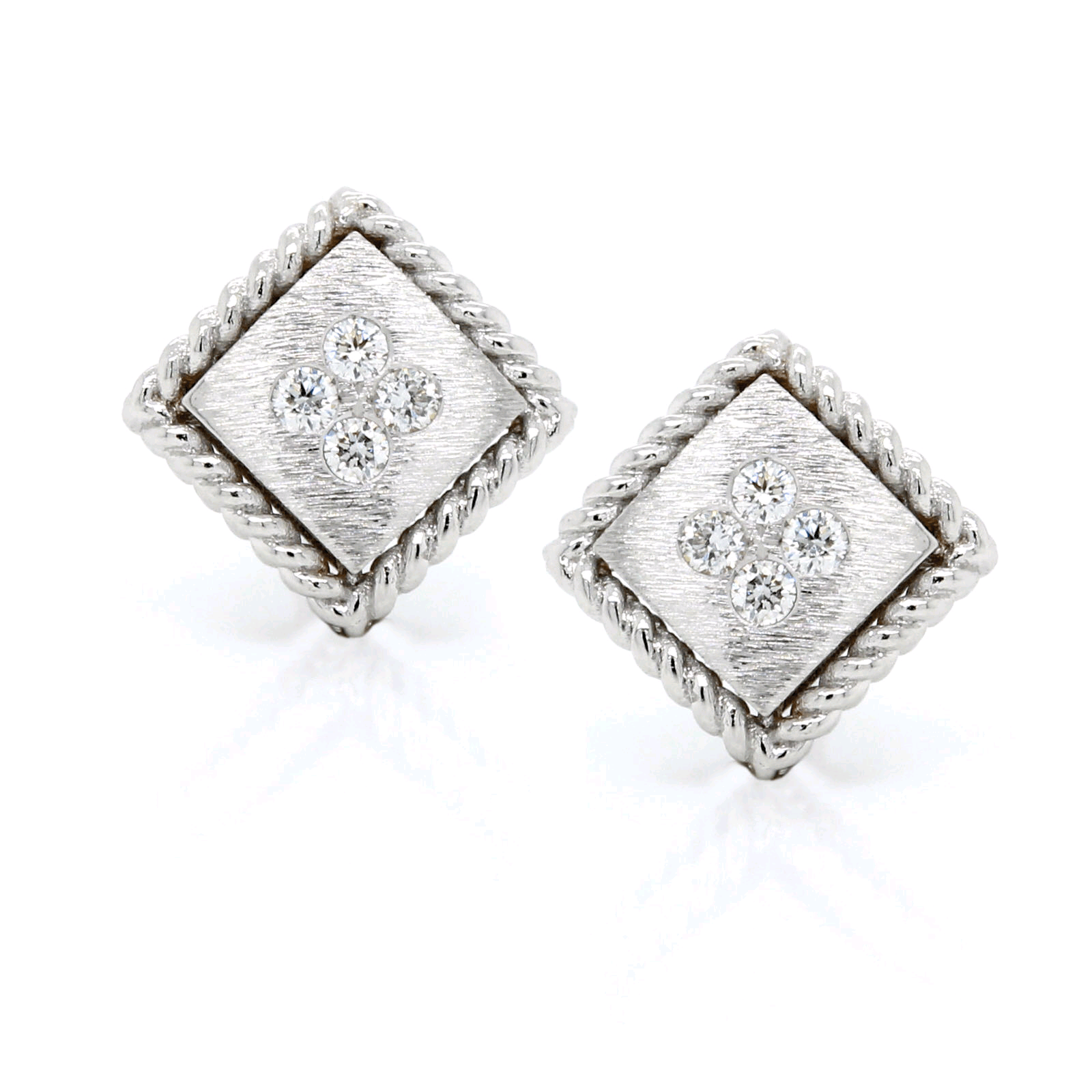 18K White Gold Square Diamond Earrings