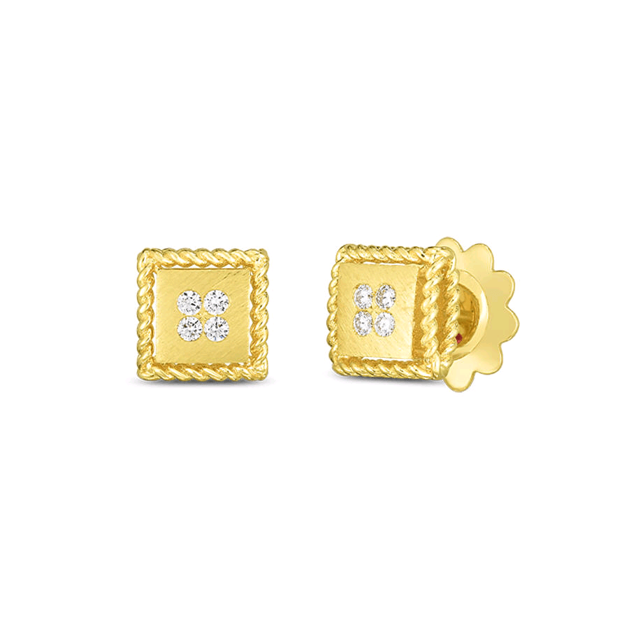 18K Yellow Gold Square Diamond Earrings