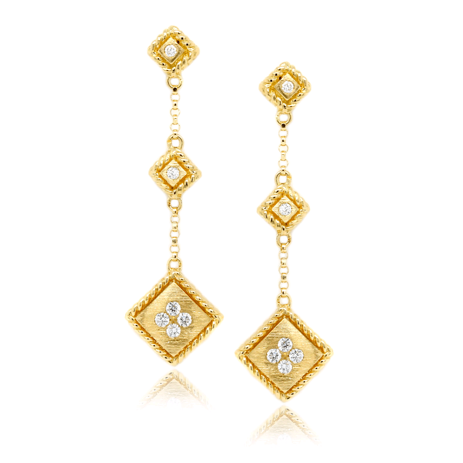 18K Yellow Gold Dangle Diamond Earrings
