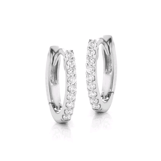 14K White Gold Diamond Huggie Earrings