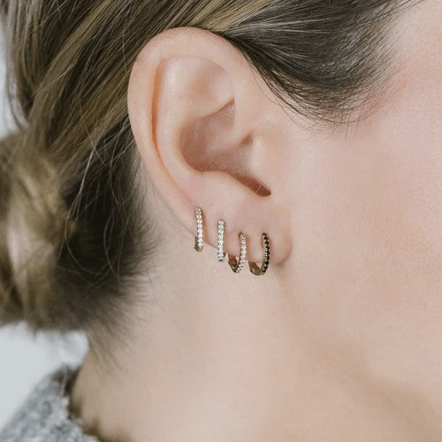 14K Rose Gold Diamond Huggie Hoops