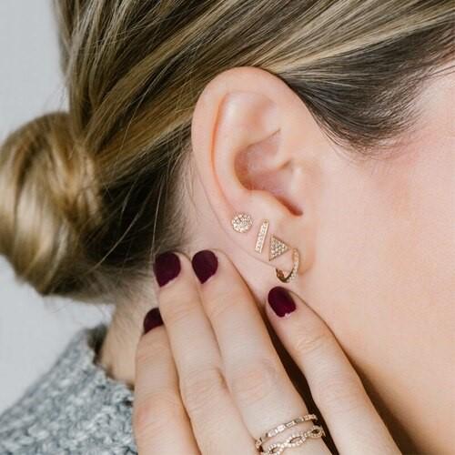 14K Rose Gold Diamond Disc Stud Earrings