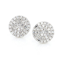 14K White Gold Round Diamond Disc Earrings