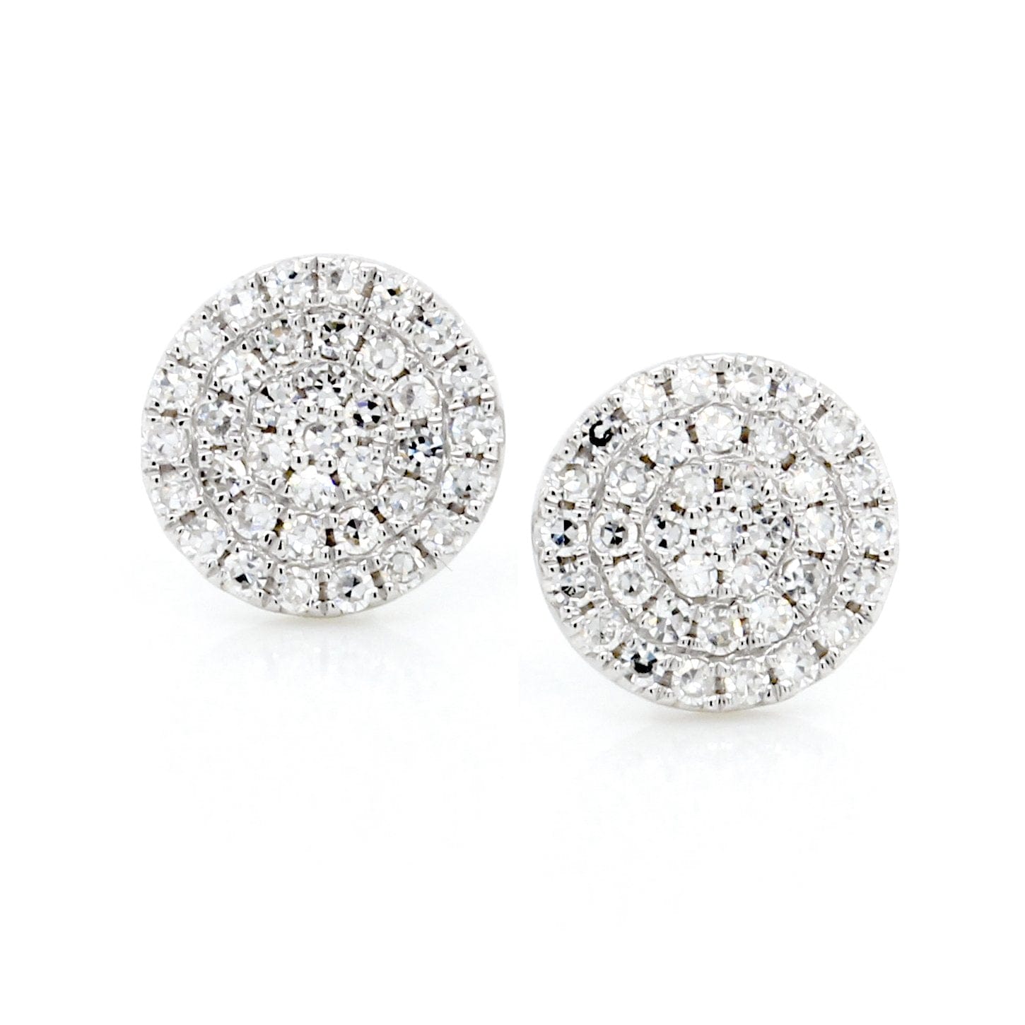 14K White Gold Round Diamond Disc Earrings