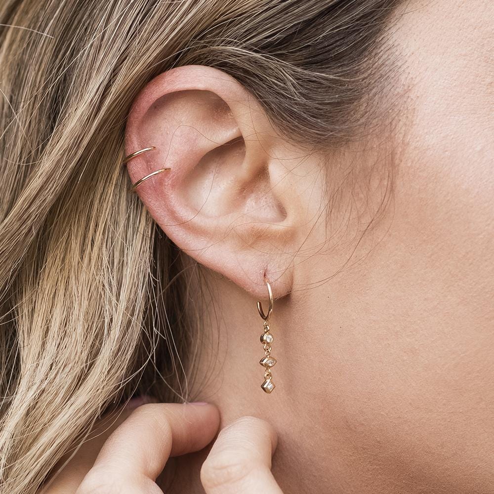 14K Yellow Gold Multi Diamond Shape Drop Earrings
